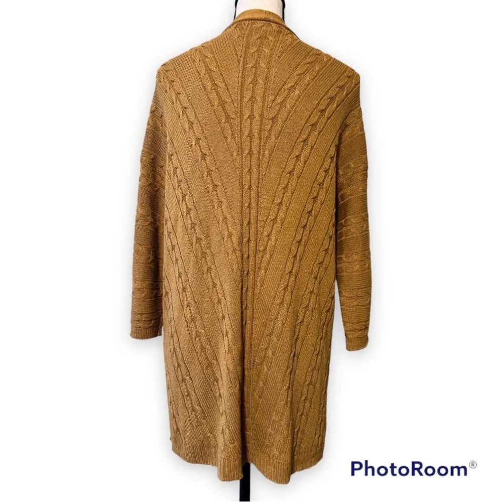 J. JILL small women's mustard brown cardigan cable knit open front 3/4 sleeves Tan - Image 4