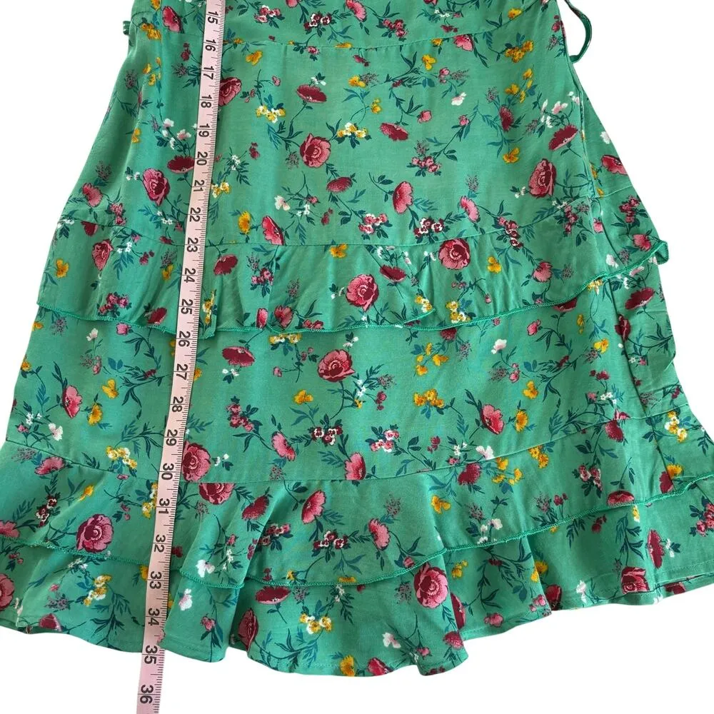 BOG Collective Lottie & Holly Green & Pink Floral Tiered Mini Dress Size Medium - Image 5