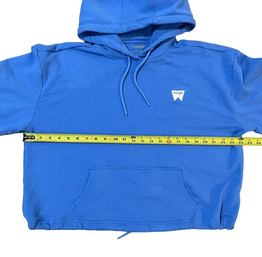Wrangler Cropped Hooded Sweatshirt Pullover Blue Large - Image 6
