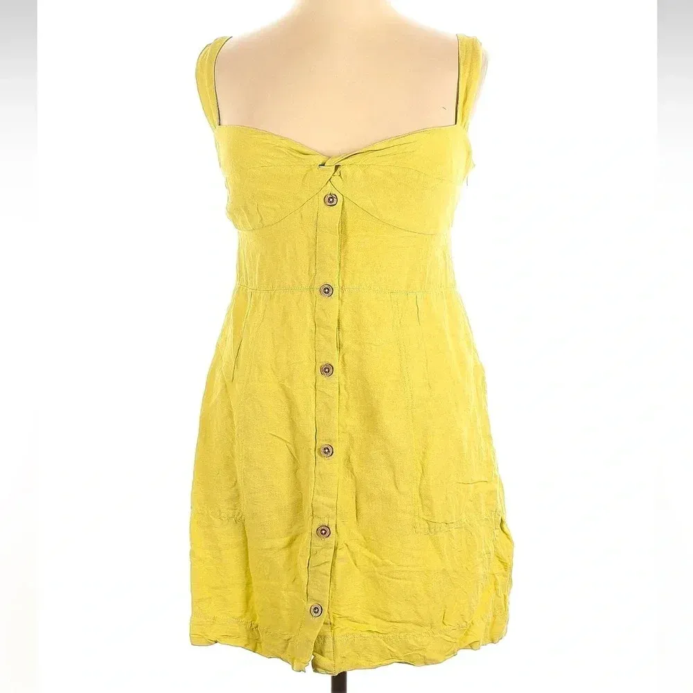 Anthropologie Maeve Yellow Linen Blend Twist Front Dress Size XL - Image 4