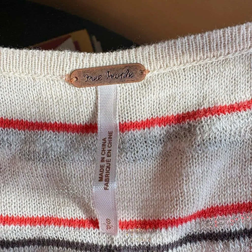 Free People boho cream and orange stripe linen blend knit flowy tank top - Image 8