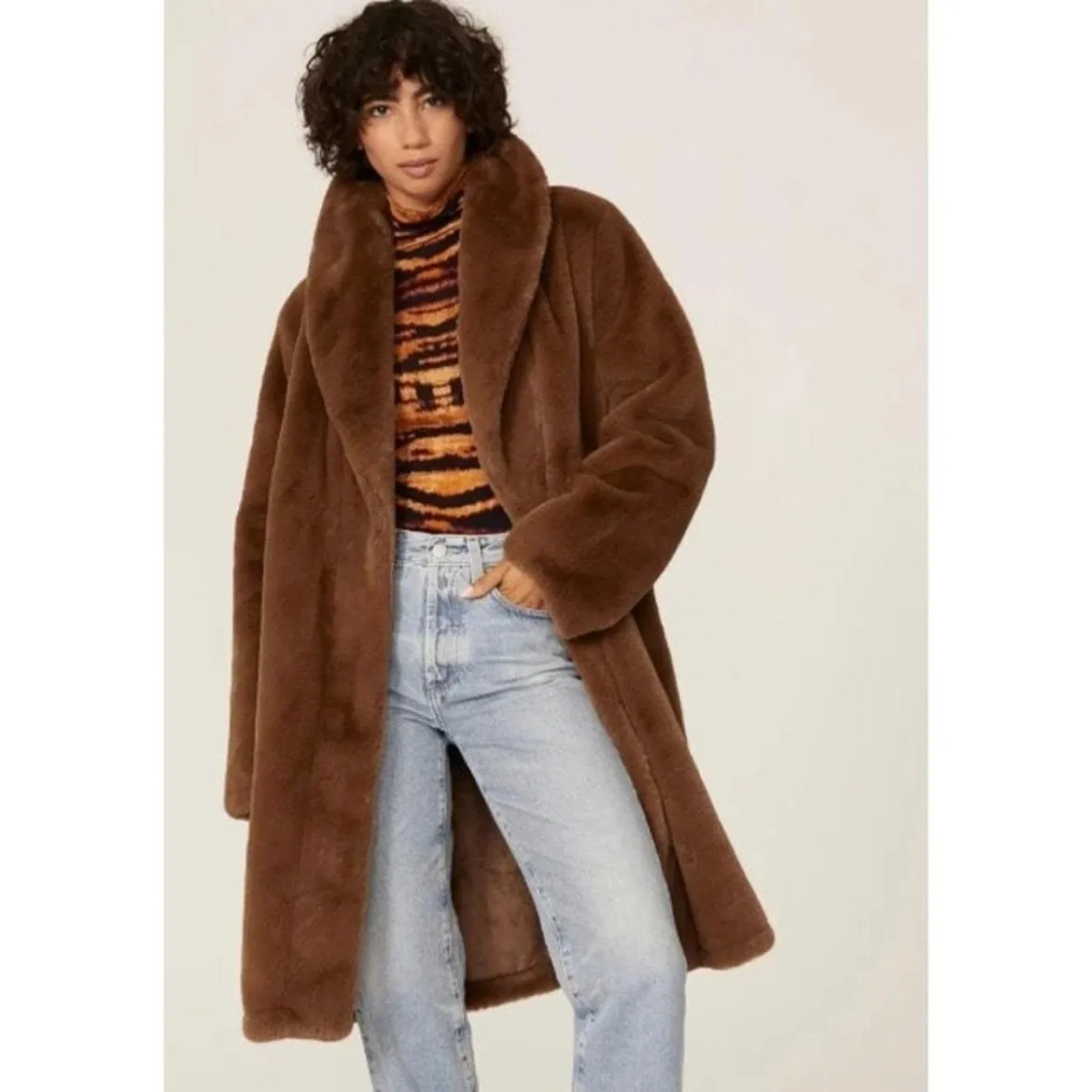 Apparis Siena Brown Faux Fur Teddy Long Coat MEDIUM - Image 12