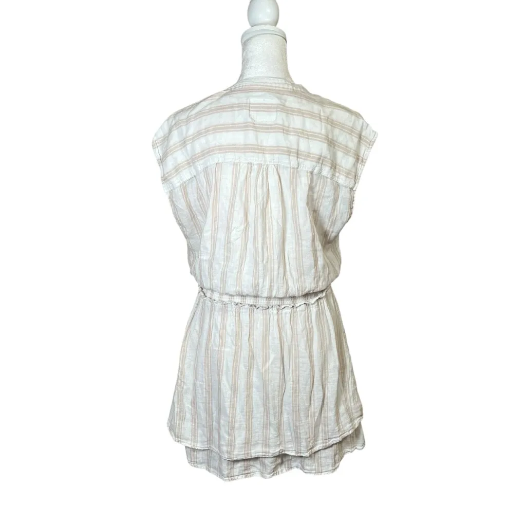 RAILS Angelina Mini Dress Latte Stripe Smocked Sz Small Linen Blend Tiered Boho - Image 7