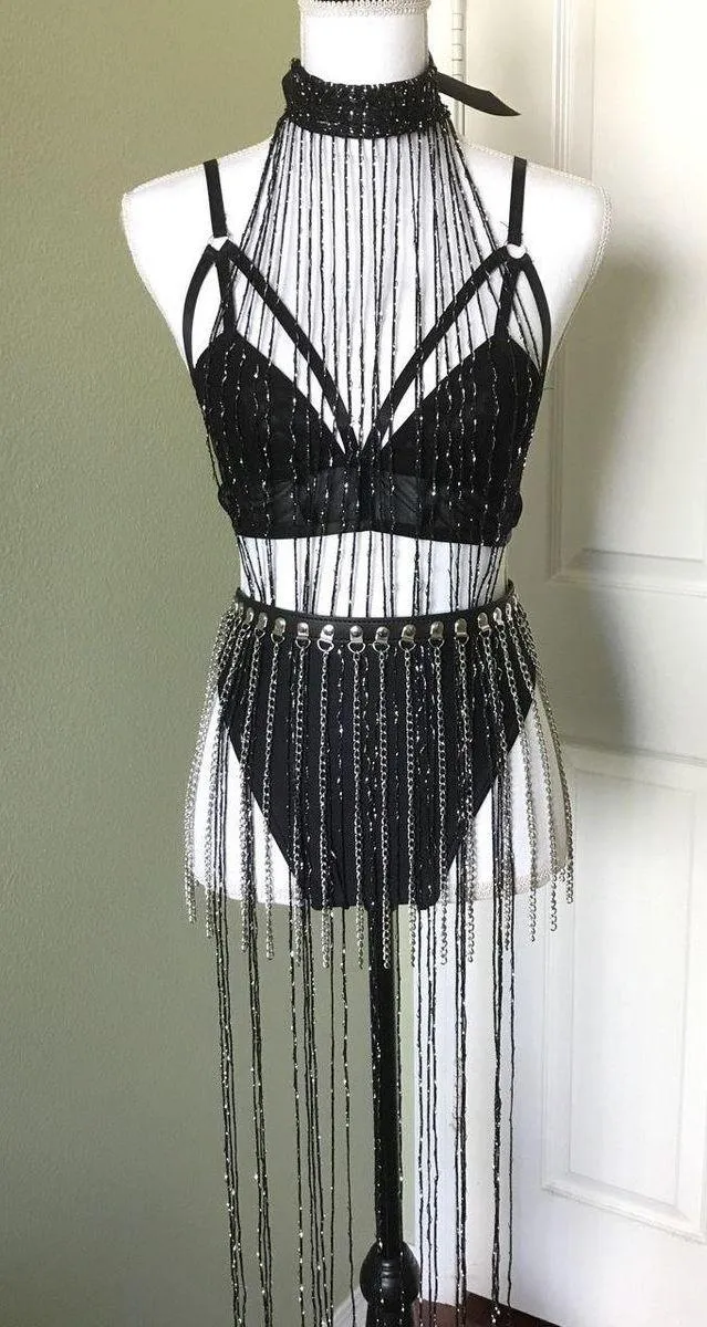 REIGN - Black Sparkle Fringe Tassel Choker - Image 2