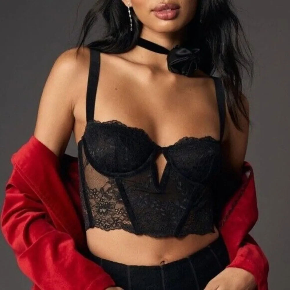 ANTHROPOLOGIE Lace Velvet Corset Top Black Size L NEW - Image 2