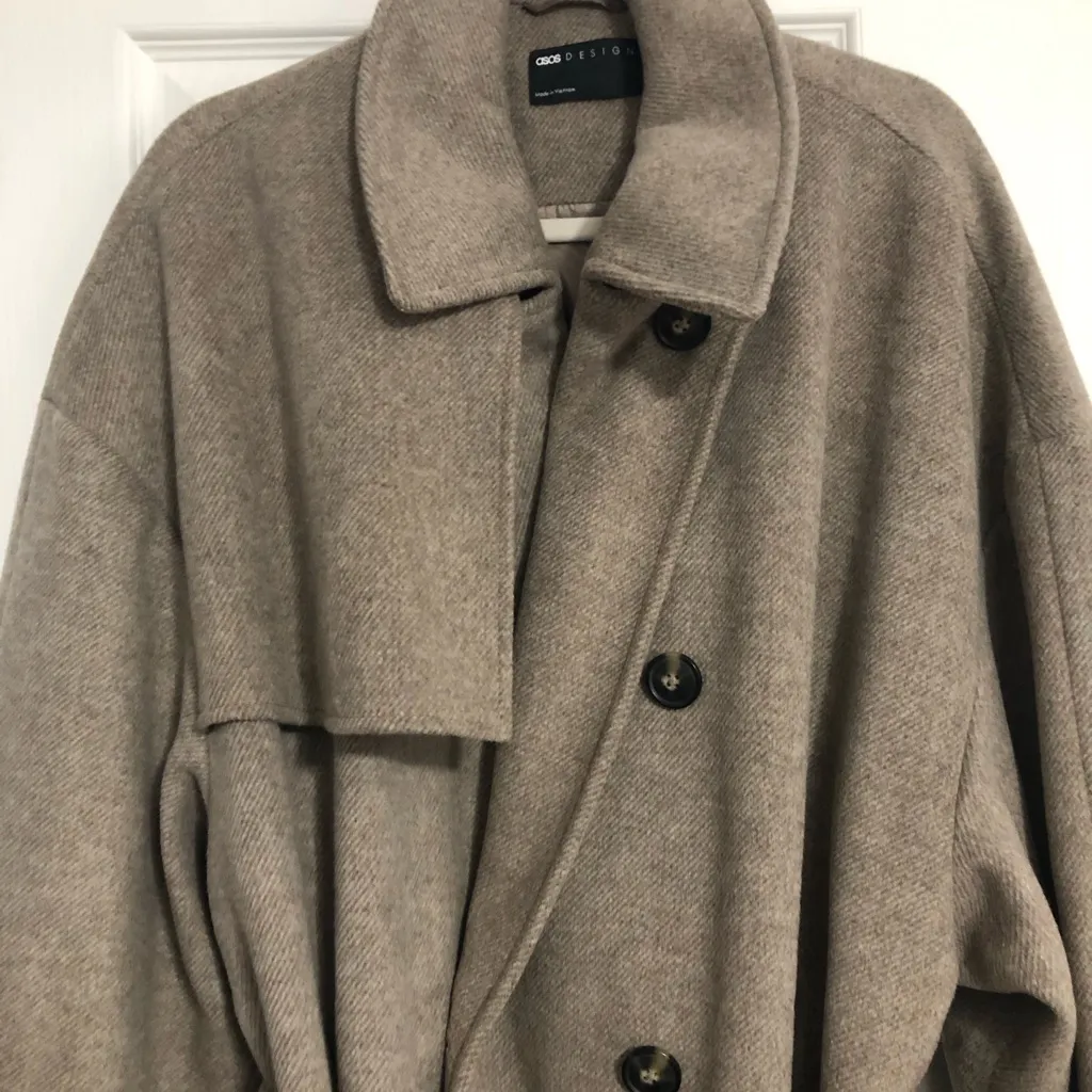ASOS tan heavyweight double button long trench coat women size 14 winter classic - Image 4
