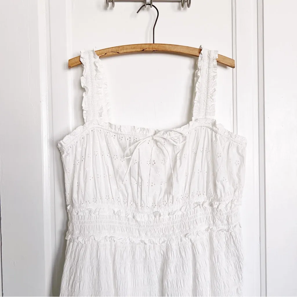GAP x Doen • White Eyelet Midi Dress tiered ruffle smocked peasant cottagecore - Image 6