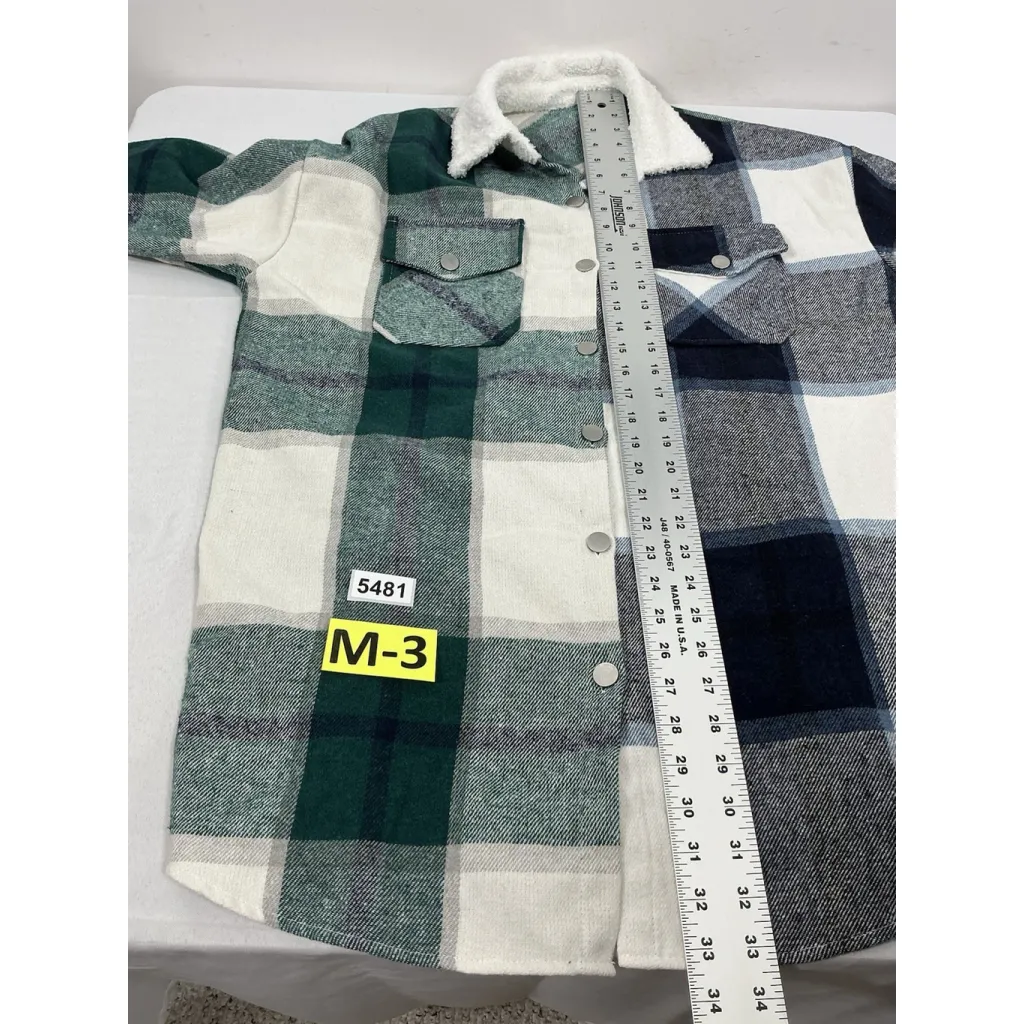 Womans Shein Shirt Jacket Medium Multicolor Plaid Flannel Button Front - Image 7