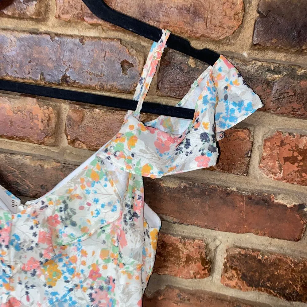 Rachel Roy White Floral Cold Shoulder Chiffon Midi Dress Women's Size 0 - Image 5