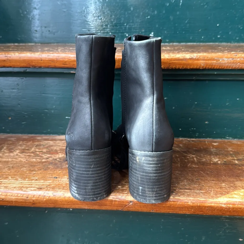 Toms Evelyn Heeled Boot Leather Black 9 - Image 3