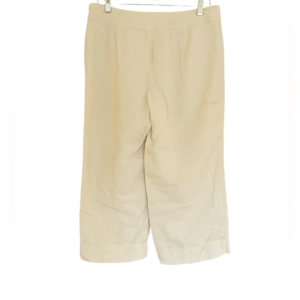 J. Jill Cream Cropped Wide Leg Cuffed 100% Linen Pants Size 10 - Image 2