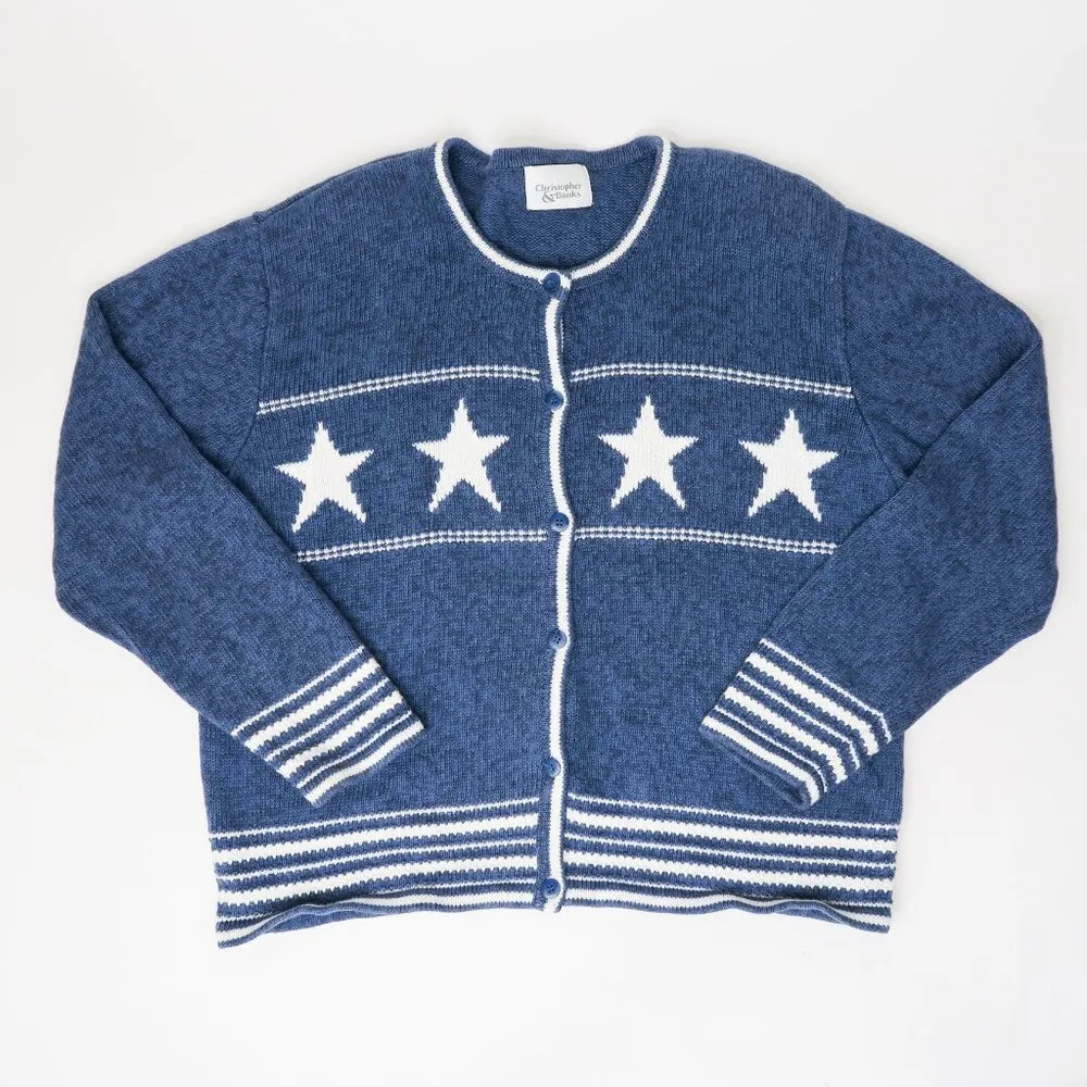 Vintage Y2K hristopher & Banks Blue Star Cardigan Sweater - Image 3