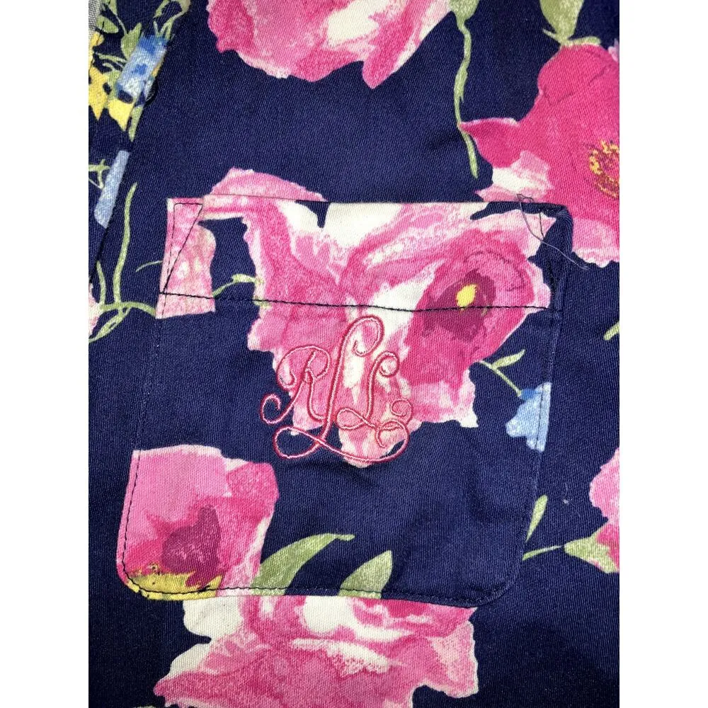 RALPH LAUREN Sleep Dress Floral Print Blue XS Night Gown Shirt PREPPY LOUNGEWEAR - Image 3