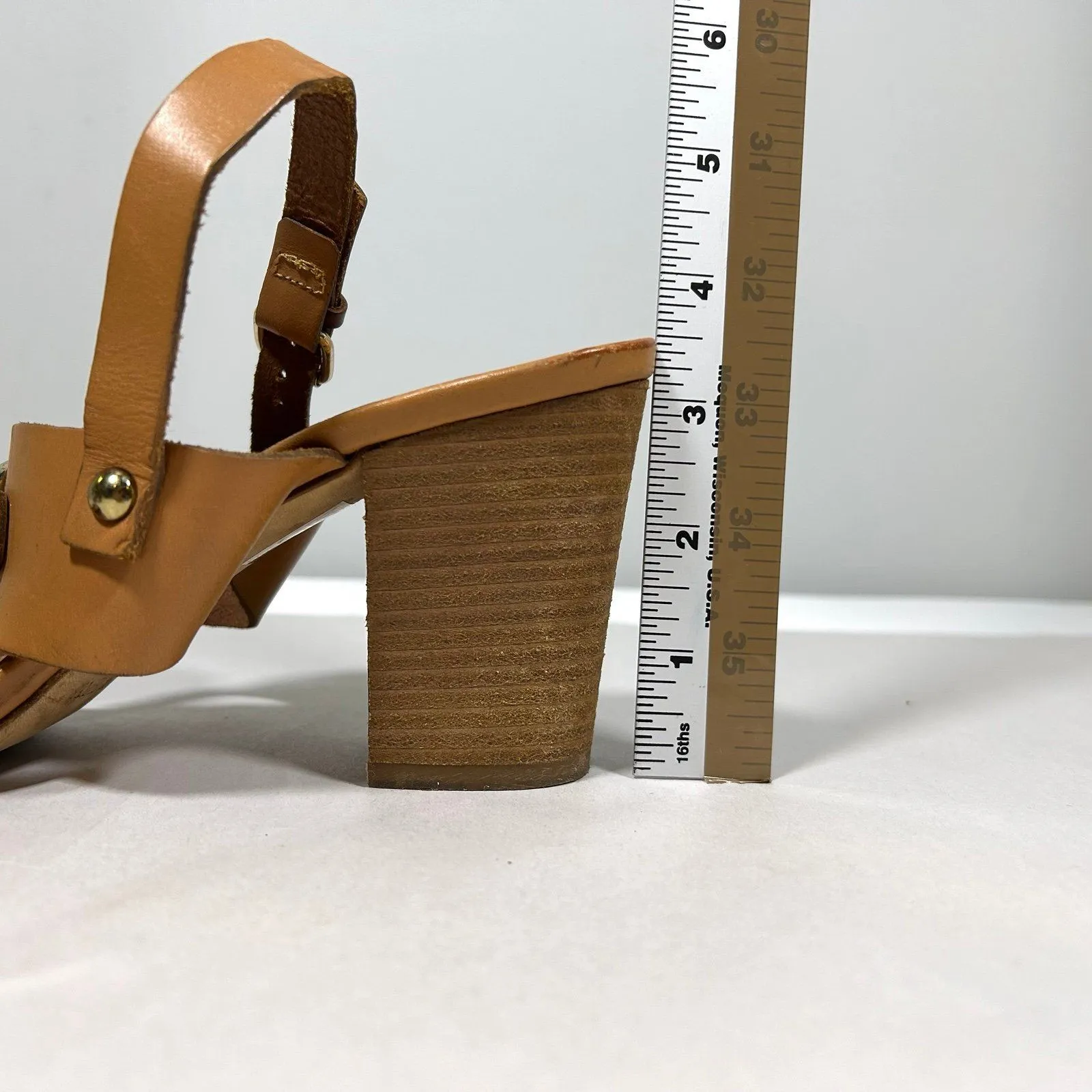 J Crew Equestrian Mid Block‎ Heel Leather Sandals Womens 8 Tan - Image 11