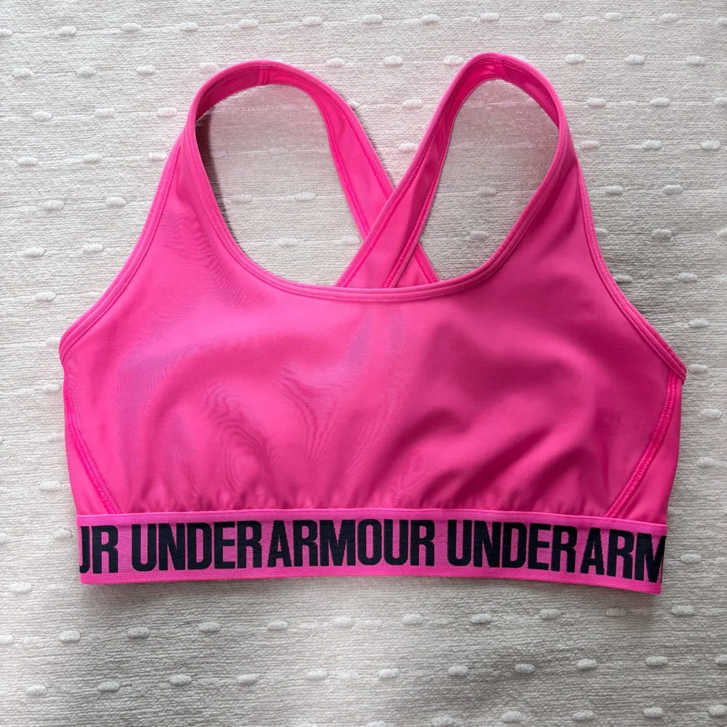 Under Armour hot pink  Mid Crossback Support compression Sports‎ Bra Size L - Image 3
