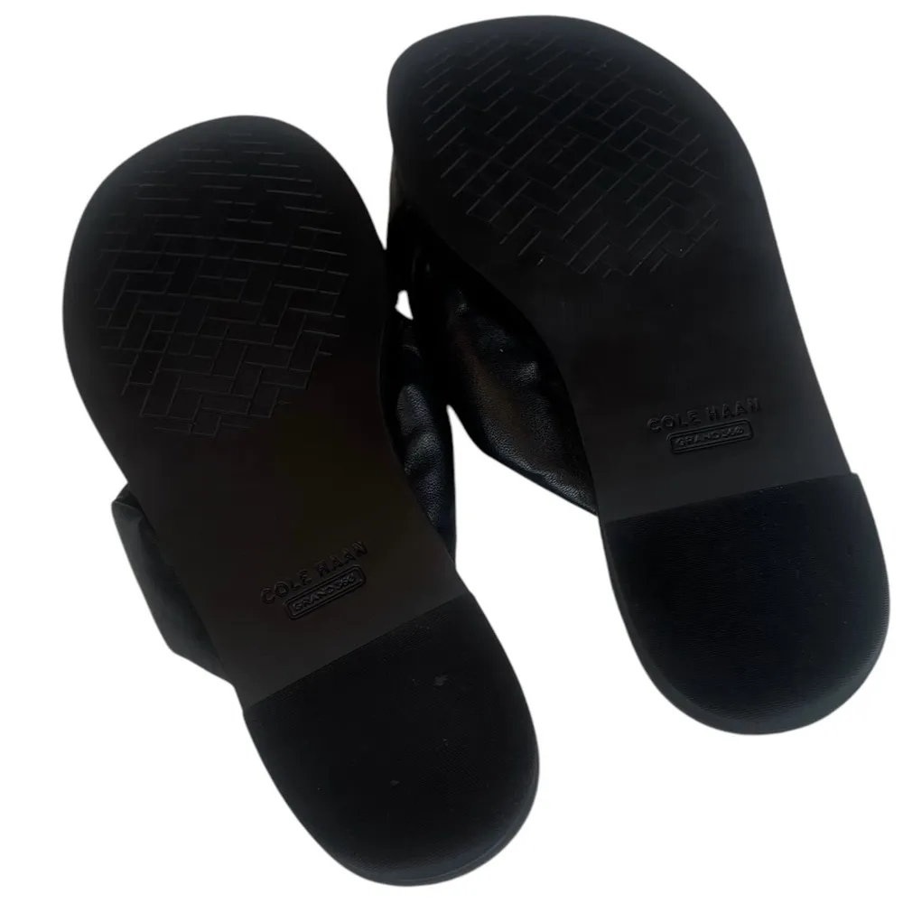 Cole Haan Anica Black Leather Open Toe Knotted Strap  Slip On Flat Slides Sandal - Image 11