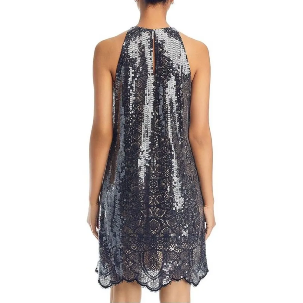 NWT Kobi Halperin Silver Asymmetrical Sequin Cocktail Dress in Black Medium $798 - Image 4