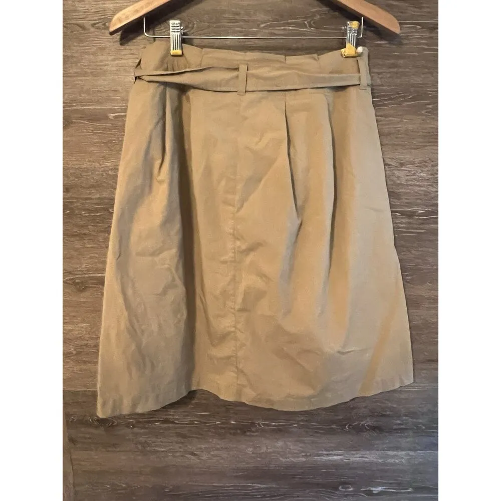 J Crew Skirt Womens 8 Khaki Cotton Tie Safari Midi Tan Career Office Modest - Image 5