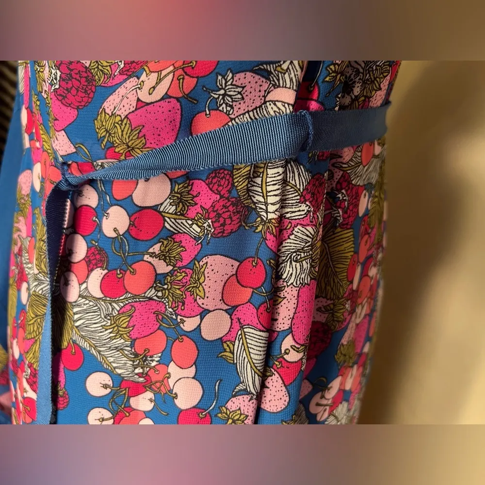 Betsey Johnson VTG Womens Fruit Cocktail Floral Ruffle Chiffon Wrap Dress|Sz:14 - Image 10