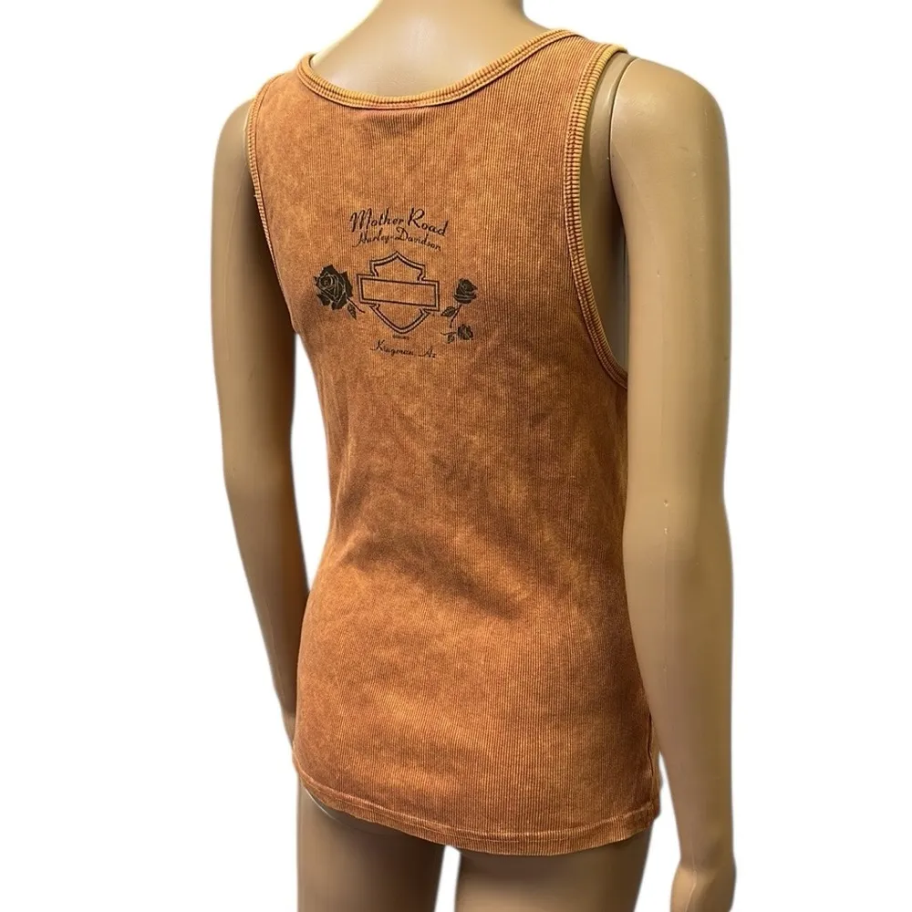 Harley Davidson Motorcycles Cotton Mother Road Tank Top Orange Stone Washed XL - Image 7