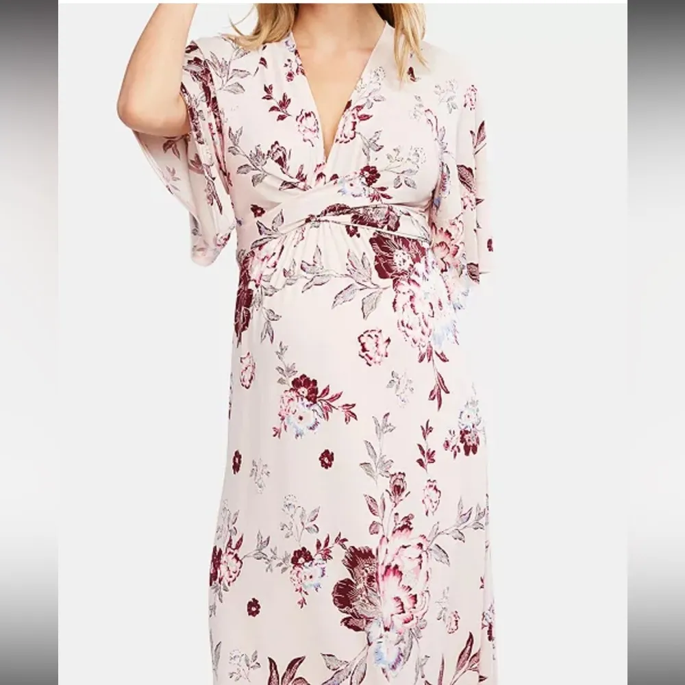 Jessica Simpson Maternity Blouson Cream and Burgundy Floral Dress - Image 13