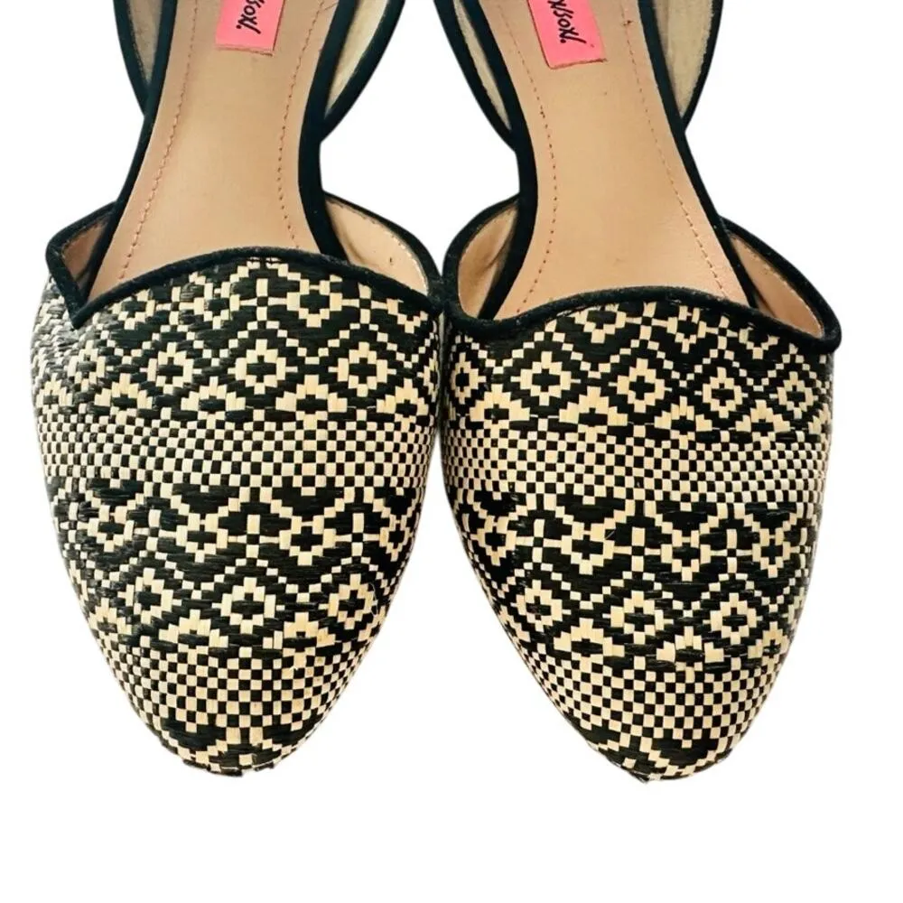 Betsey Johnson Cocoh Raffia Slip On Shoes Size 8.5 Tan Black Weaved D'Orsay Flat - Image 2