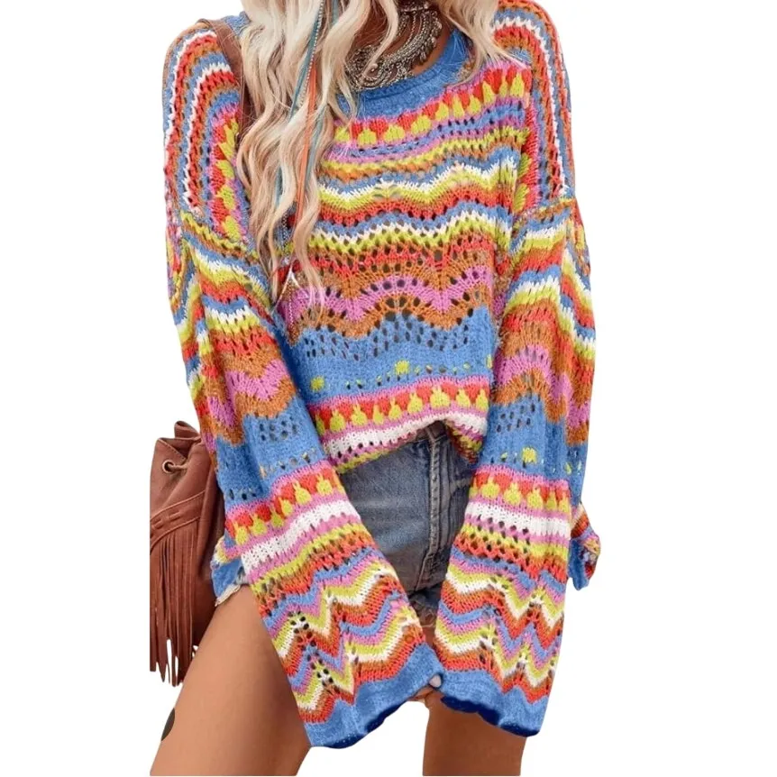 Handmade Crochet Rainbow Sweater size Medium/Large - Image 2