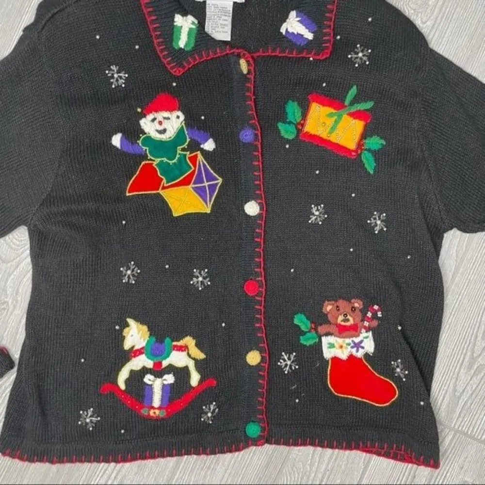 Vintage Victoria jones beaded and sequin Christmas sweater with terrified teddy - Image 3