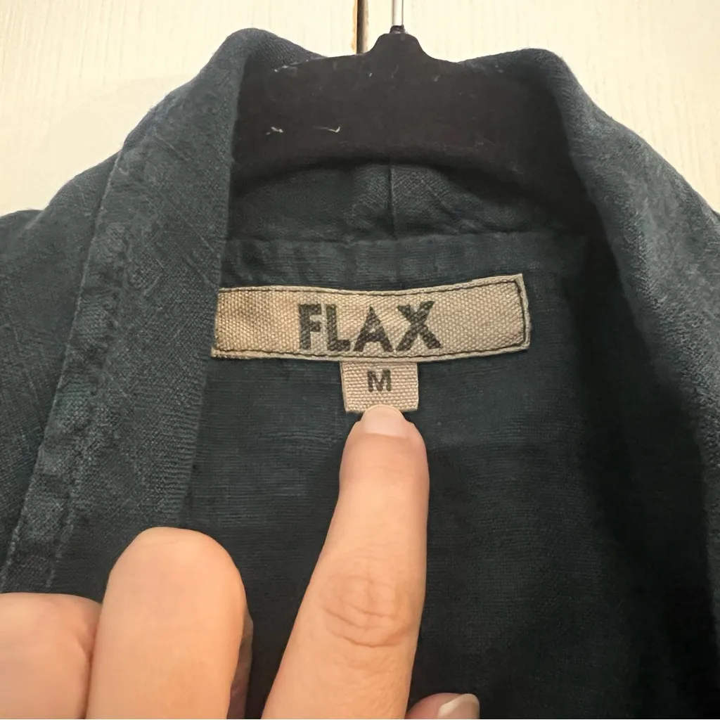 Flax Open Front Blue Dark Teal Cardigan Top Jacket Linen Size Medium Drapey - Image 7