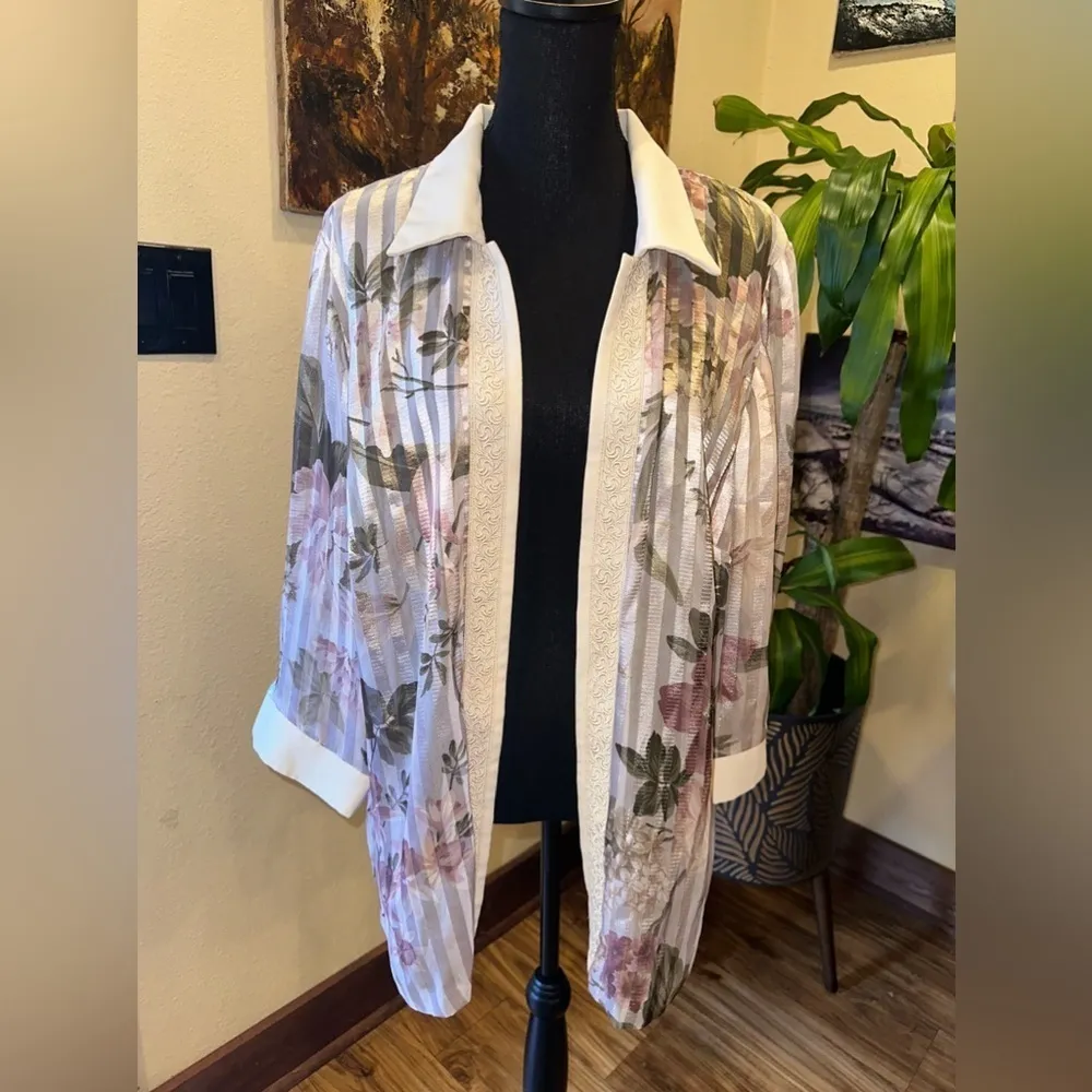 EUC R&M RICHARDs DUSTER JACKET ROSE METALLIC W LACE APPLIQUÉ LIGHTWEIGHT SZ 16W - Image 7