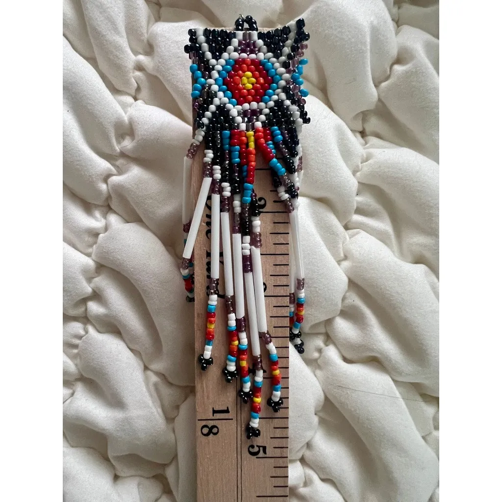 Southwest Beaded Dangle Tassel Long Earrings Multicolored Western Turquoise - Image 4