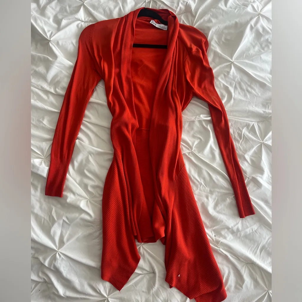 Zara Bold Red Open Front Cardigan - Image 2