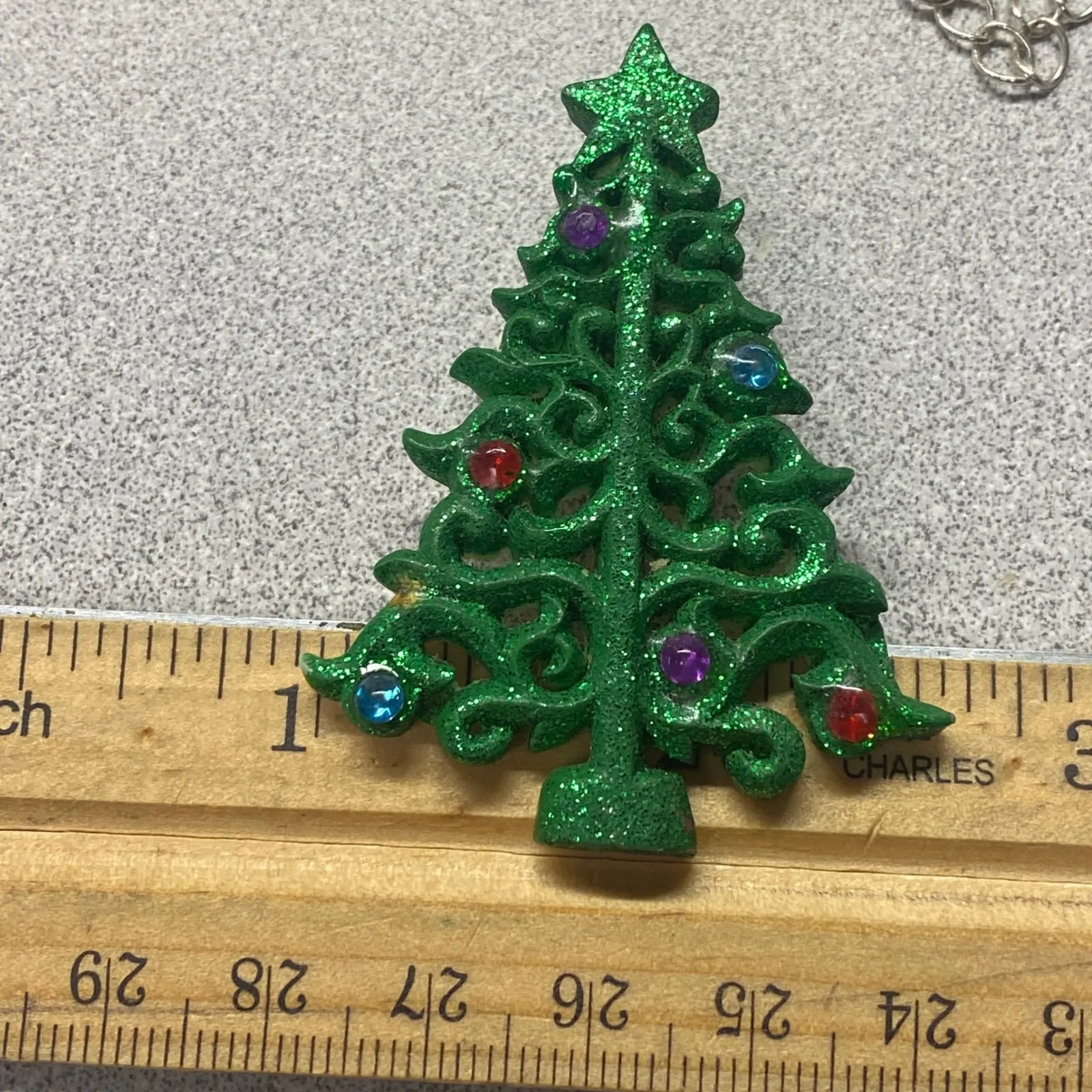 Sparkling Festive Holiday Green Glitter Christmas Tree Brooch Pin with Gemstones - Image 7