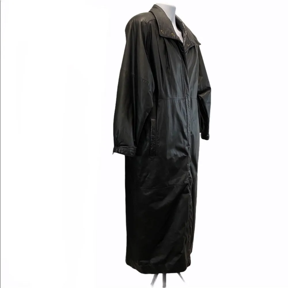 Eddie Bauer 100% Genuine Leather Winter Trench Coat Full Length Black HEAVY DUTY - Image 4