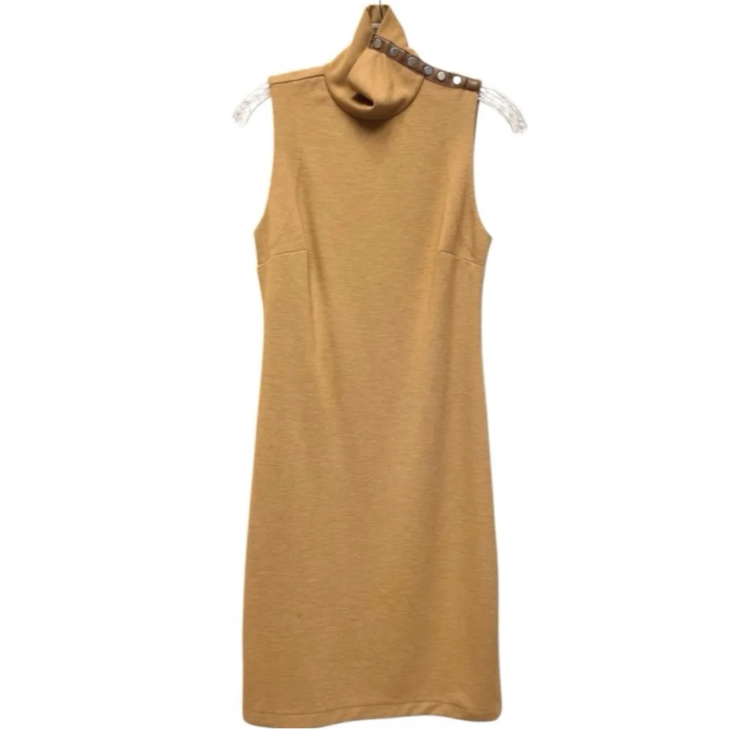 Ralph Lauren Sport Sleeveless Stretch Leather Snap Mock Neck Midi Dress Small - Image 4