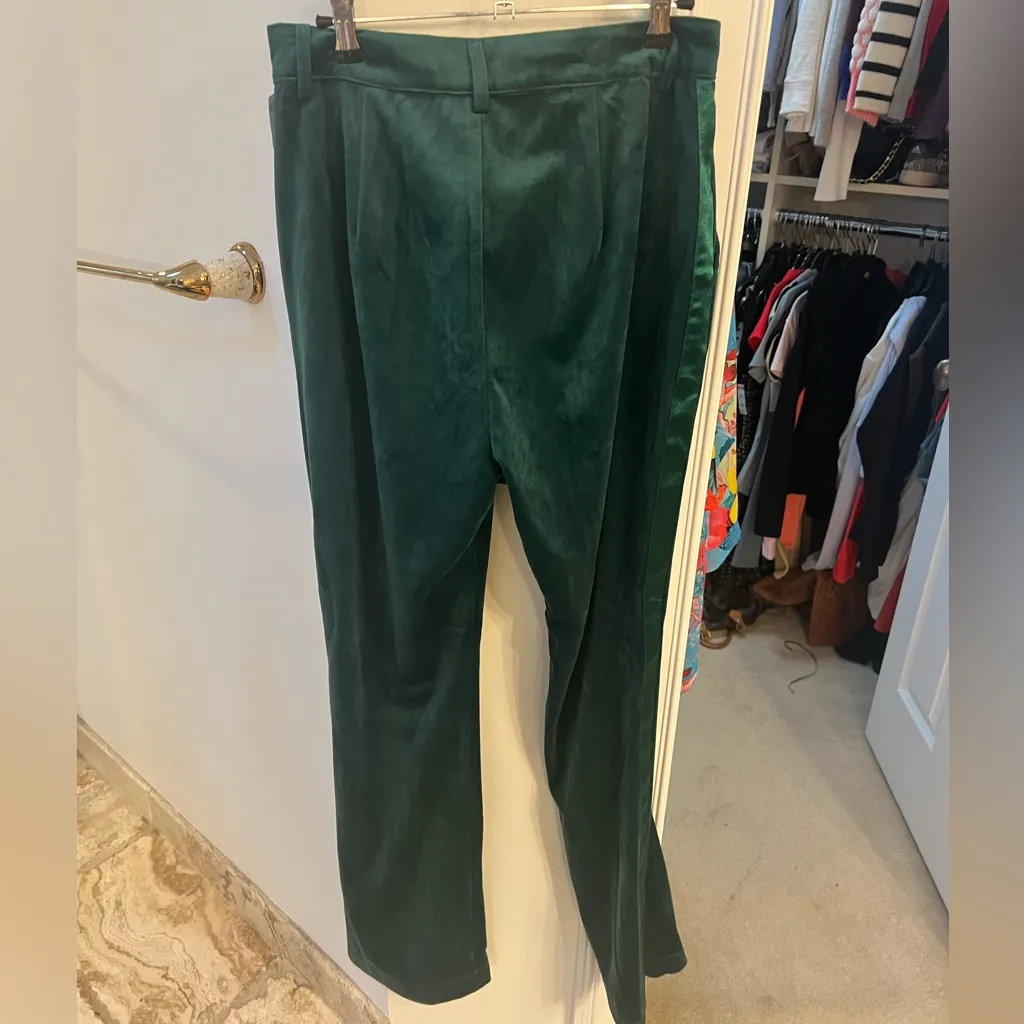 NWOT Avec Les Filles Faux Suede Tuxedo Pants Green Straight Leg size 4 - Image 4