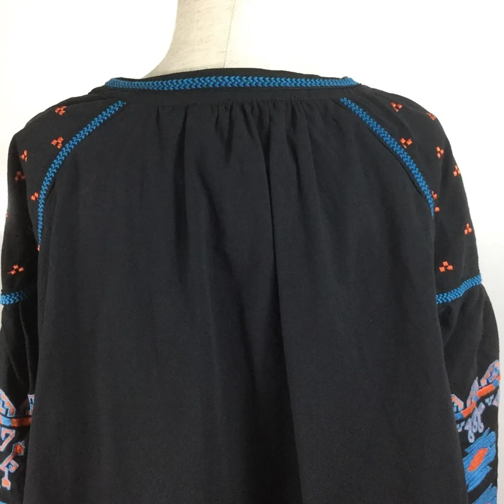 Puff sleeve embroidered boho tie front jacket top Black Size M - Image 12