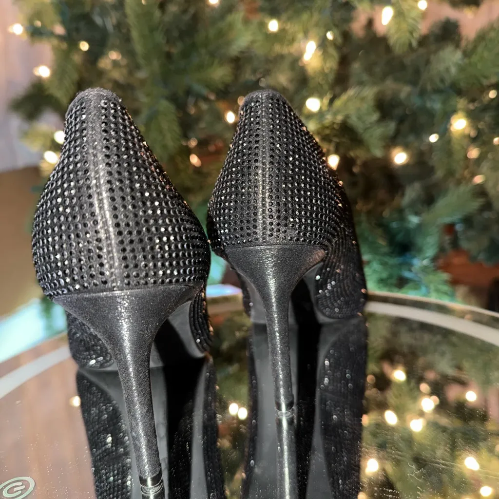 Jessica Simpson Rhinestone Studded Pointy Toe Black Stiletto Heels size 8.5 NEW - Image 6