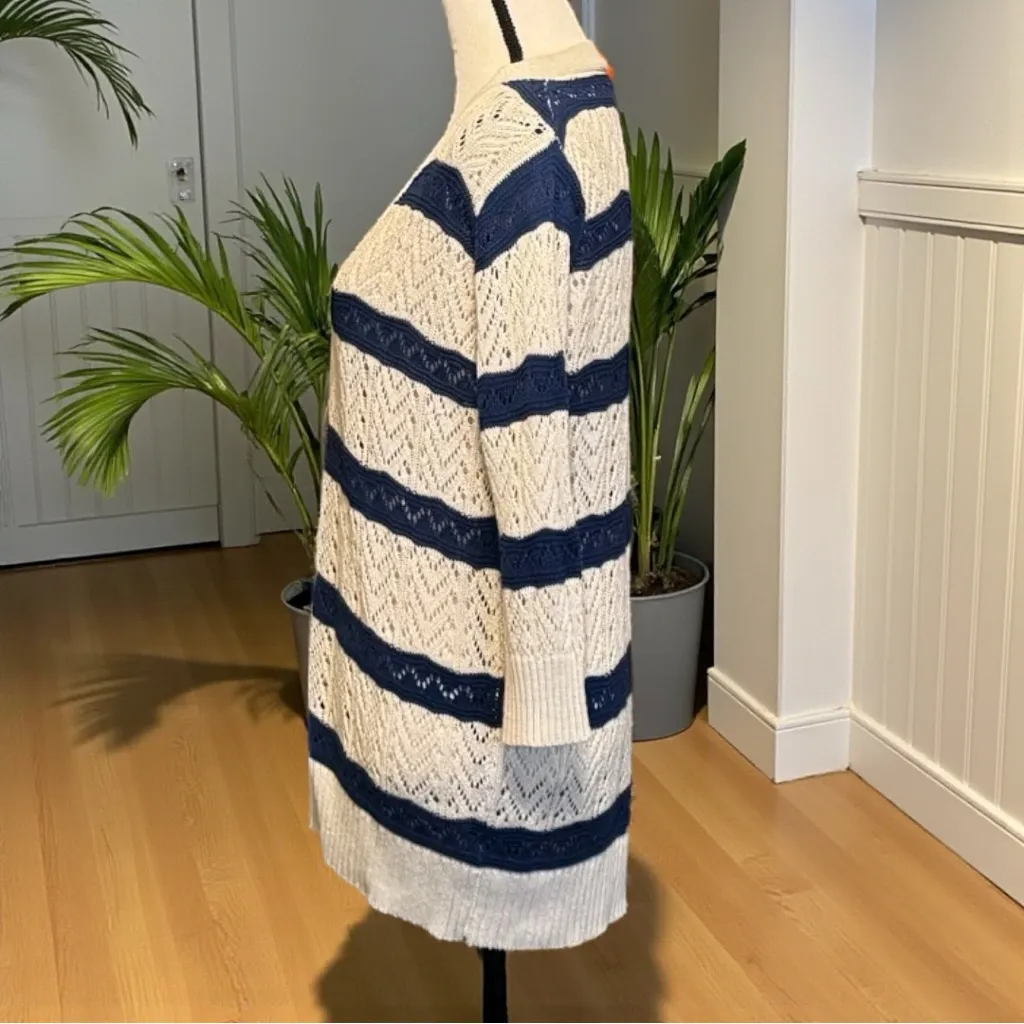 POL Boho Striped Open Knit Cardigan Sweater L Coastal Grandma Festival Layering - Image 4