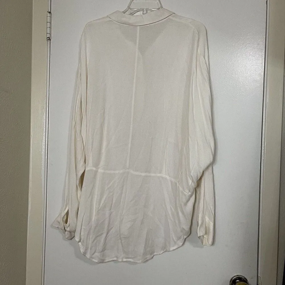 Free People ivory button down long sleeve collared popover tunic shirt Large - Image 8