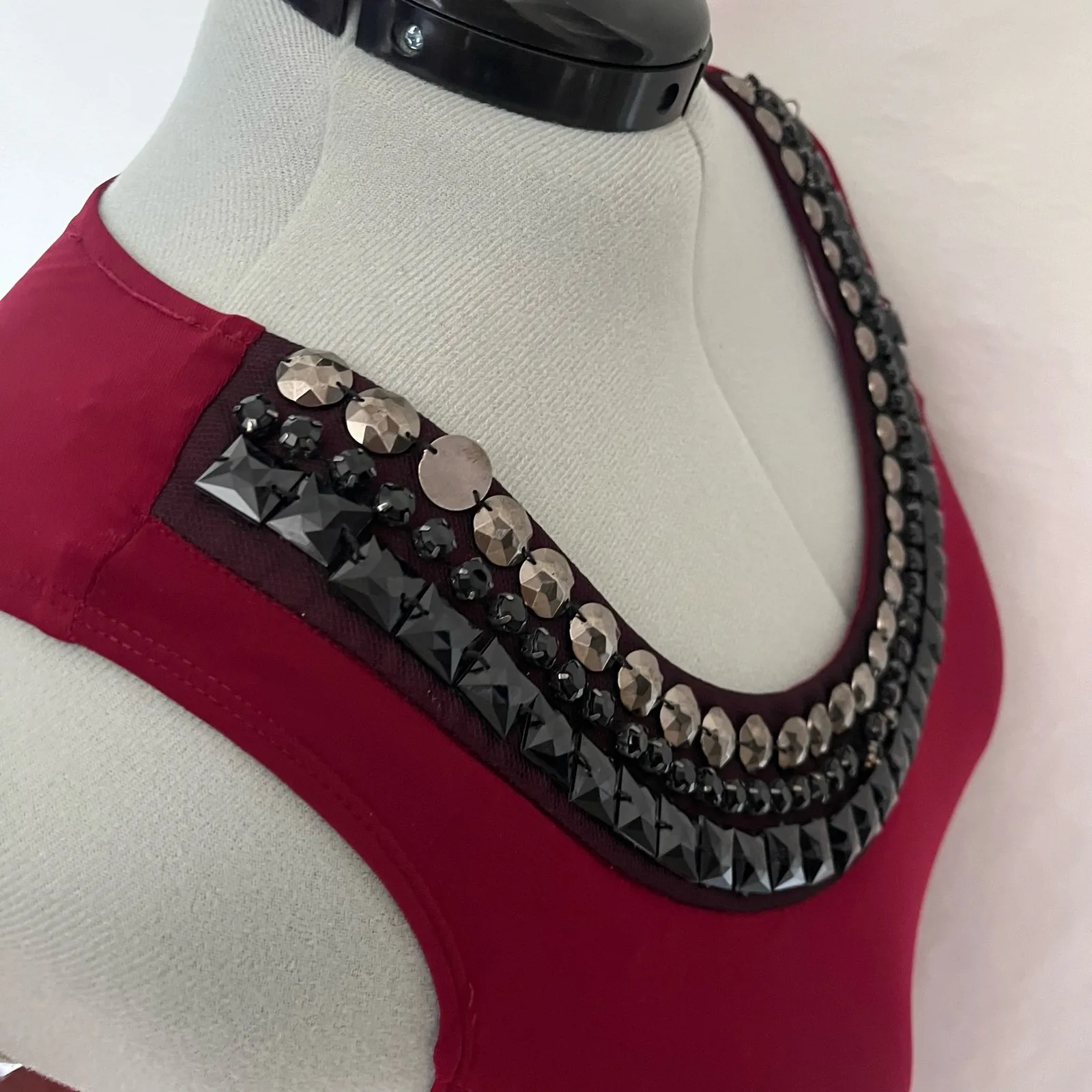 Le Bos Whimsigoth Dress Sz 16W Burgundy Beaded Dark Romantic Stretchy Mob Wife Red - Image 4