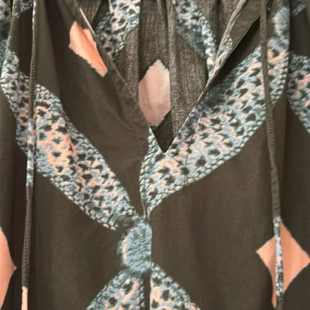 Ulla Johnson Arusi Cotton Poplin Top Size 8 Army Diamond Print Puff Sleeve Large - Image 7