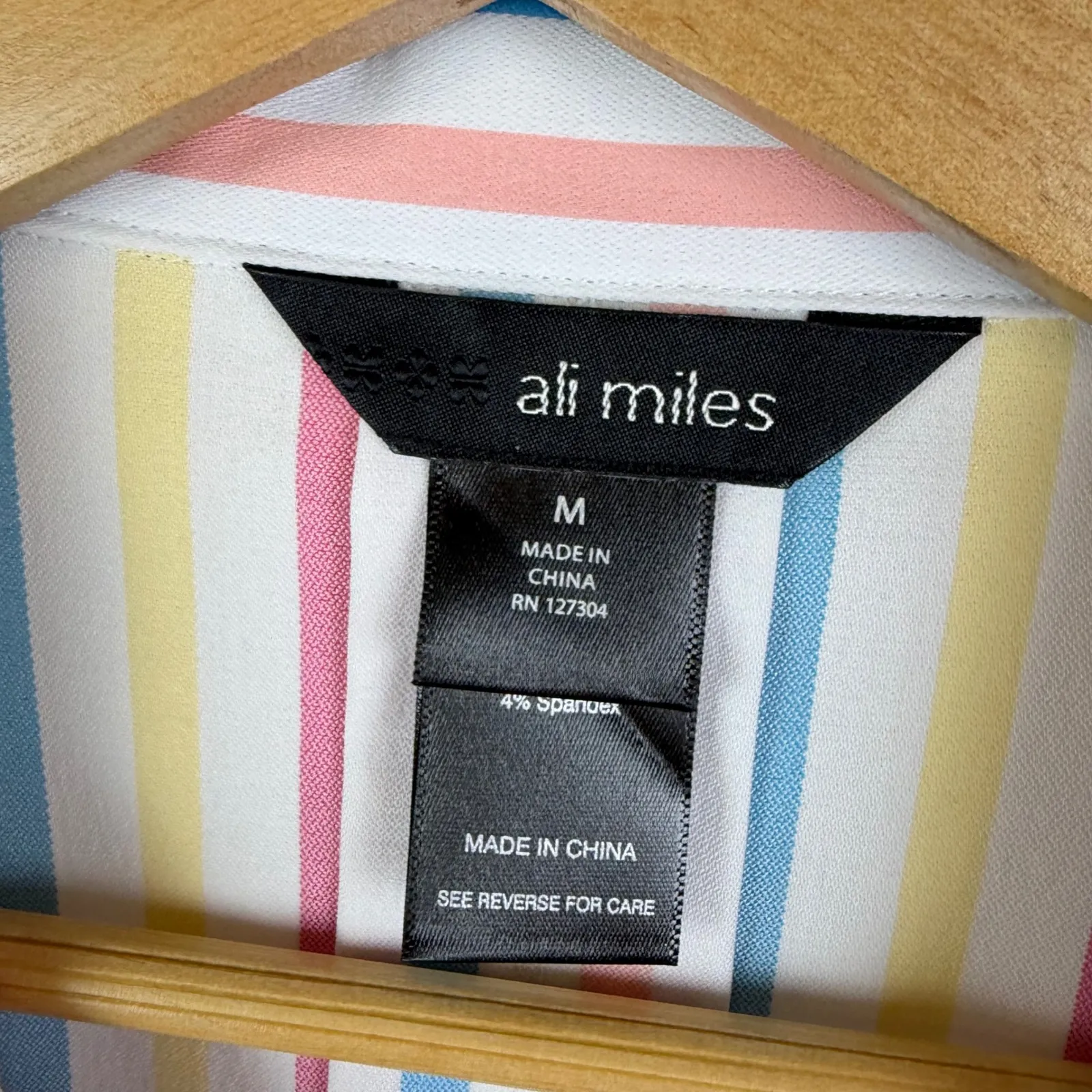 Ali Miles Rainbow Striped Blouse Medium Multicolor Pastel Colorful Office Bright White - Image 6
