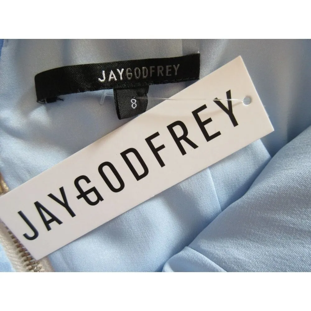 NWT Jay Godfrey Sinclair Blue Teal Ombre Chiffon Slit Front Maxi Dress Gown 8 - Image 8