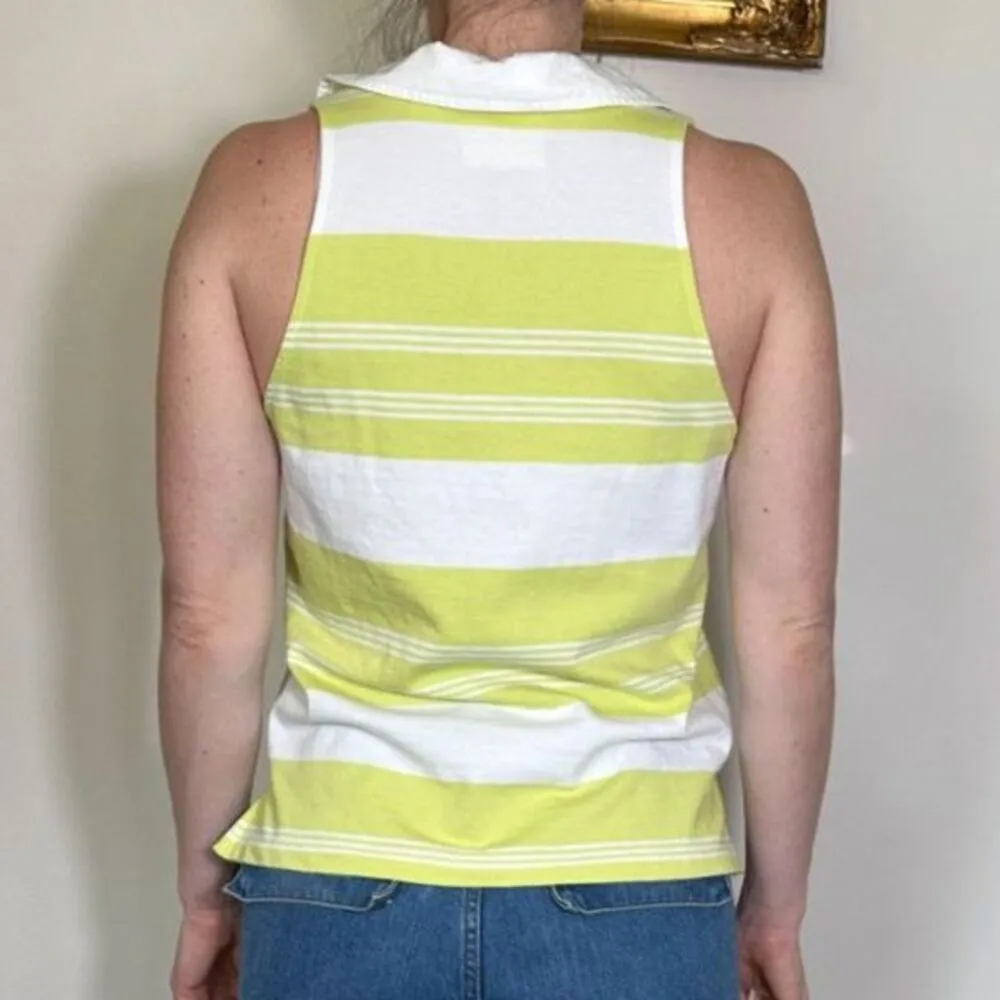 Maeve by Anthropologie Green and White Striped Collared Sleeveless Top Sz Medium - Image 2