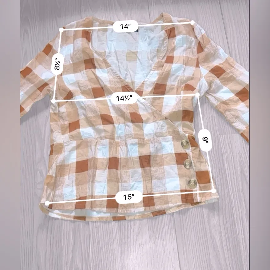 NASTY GAL Women’s Fall Gingham Plaid Print V-Neck Top - Image 8