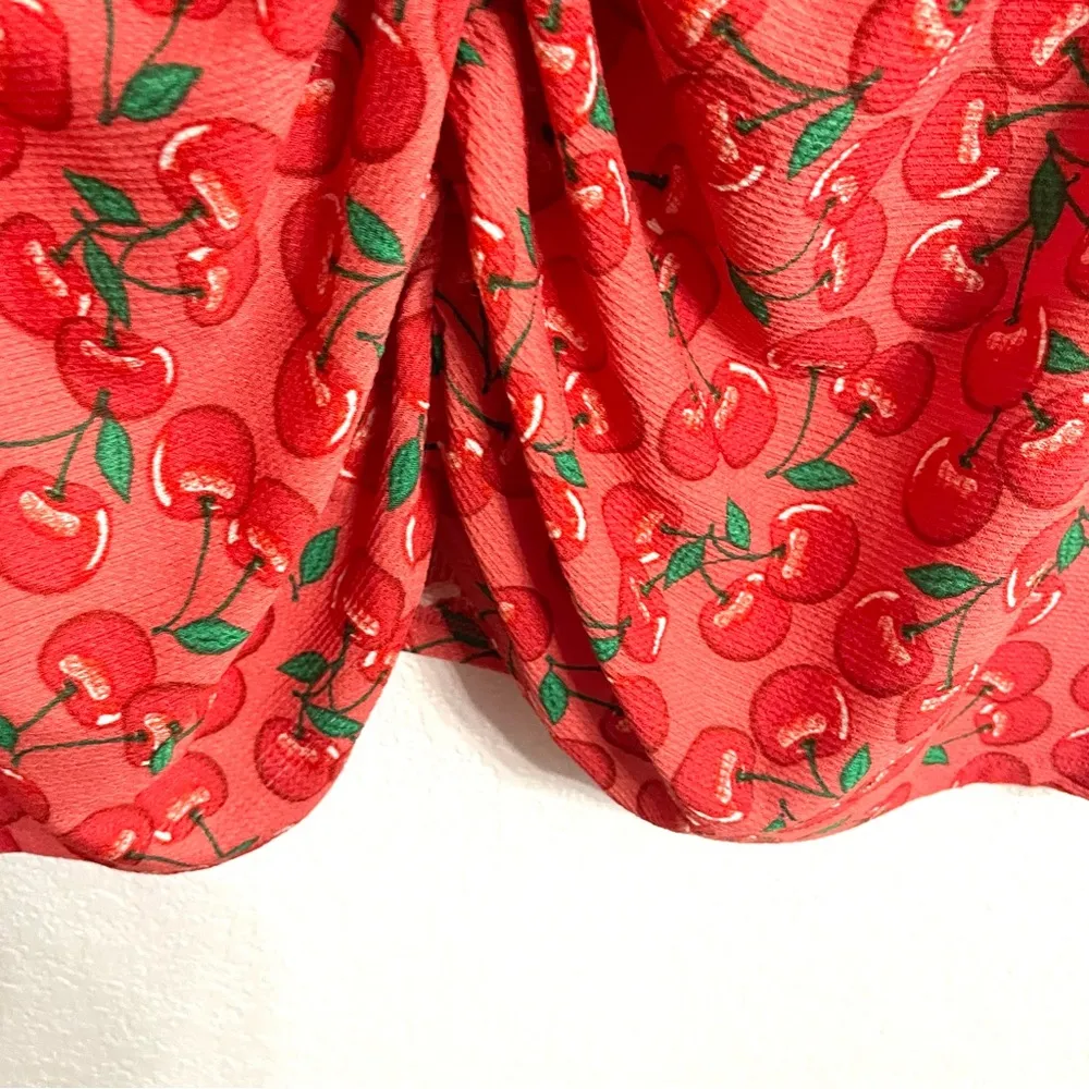 Cato Womens Shirt Blouse Red Pink Cherry Print Eyelet Sleeves Ruched Size 26/28 - Image 8