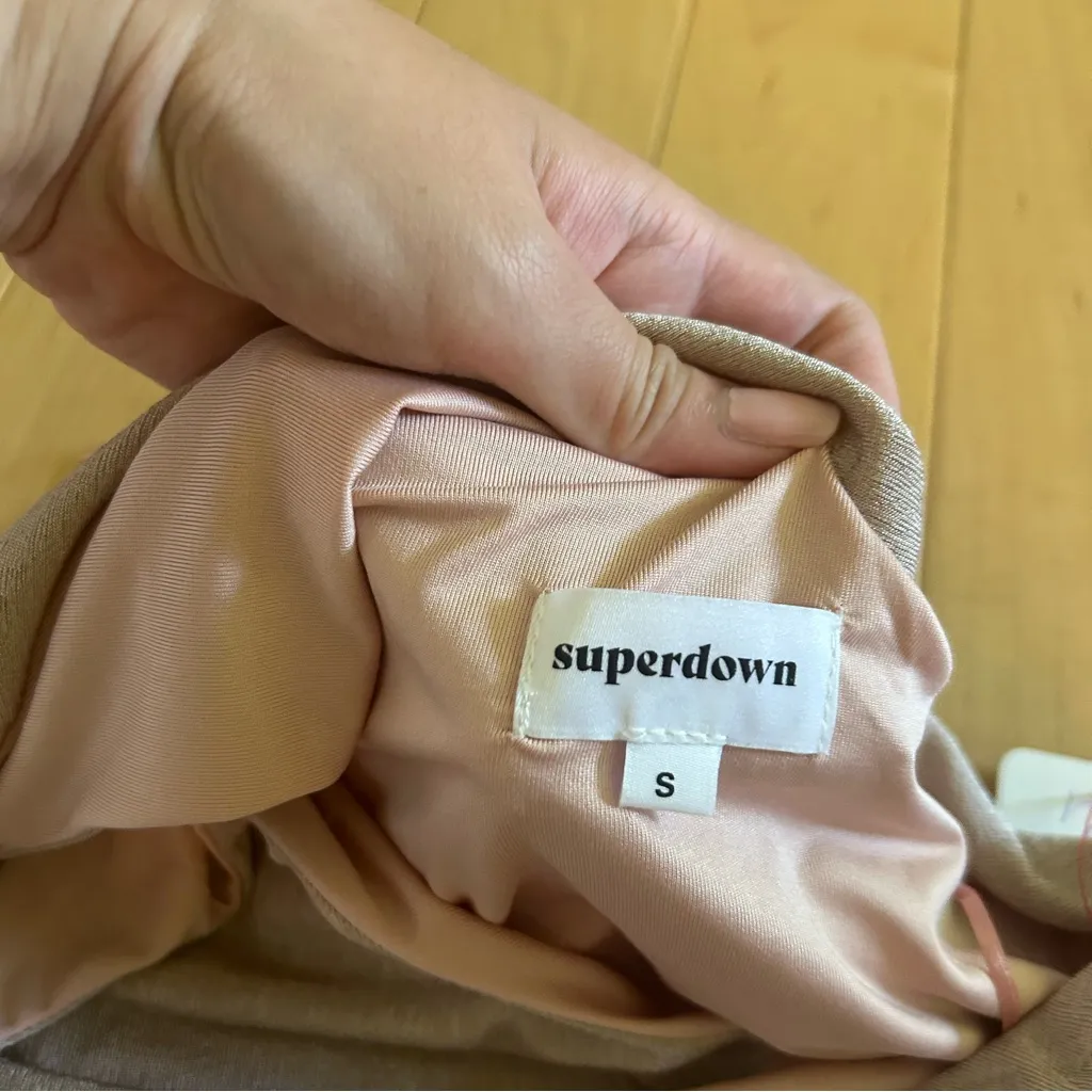 Superdown Revolve Darlene Shimmer One Shoulder Nude Dress Size S - Image 7