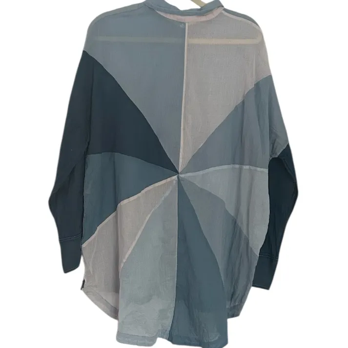 Free People Rainbow Rays Button Down Tunic Top in Blue Combo Size Medium - Image 5