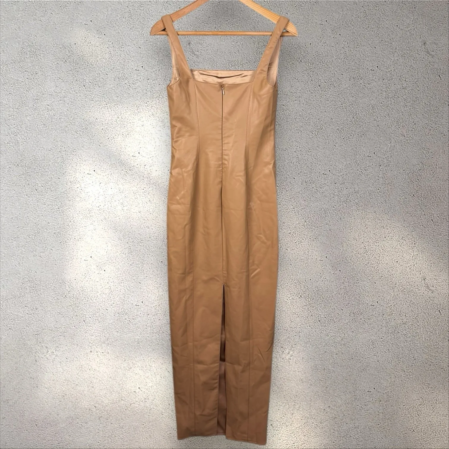 NAKED WARDROBE Sleeveless Square Neck Faux Leather Bodycon Maxi Dress Size S - Image 3
